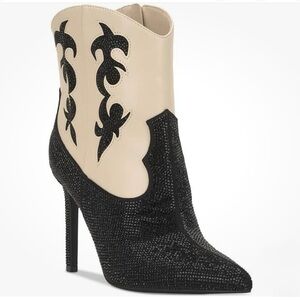 INC International Concepts Black and Cream Heeled Boots Size 7.5
